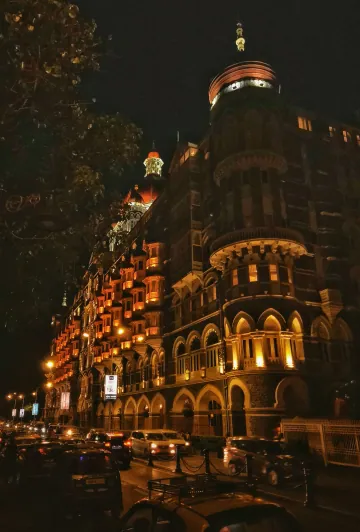 Golden lights on architecture at night